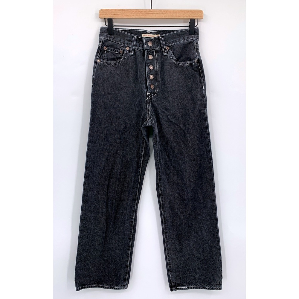 Levis Ribcage Straight Ankle Jeans Womens 26 Black Snap Button Fly Crop